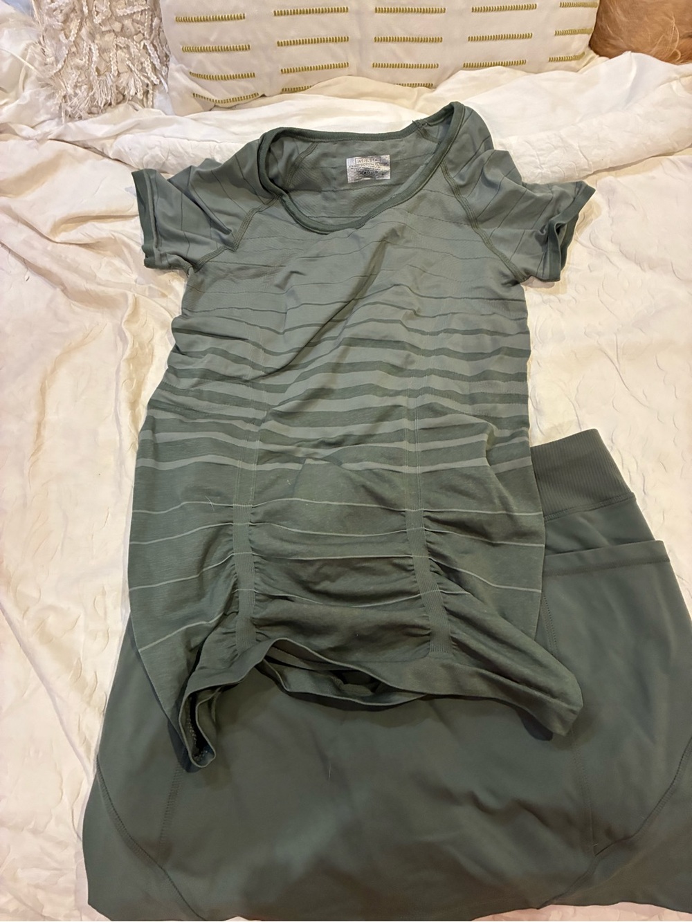 Athleta Dusty Sage Short Sleeve Striped Active Tee